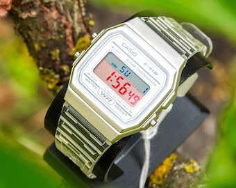 Casio F-91W "Seaside Clear" Mod - Modified White Transparent Casio F-91W Watch with Red and Blue Polarizing Screen Mod