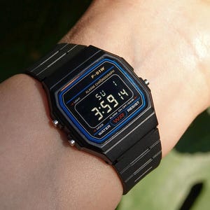 Classic Black – Modified Watch Based on Casio F-91W – All-Black Digital Custom Watch with Oil-Filled Hydromod Case – Retro Casio F91 Mod
