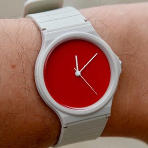 Blood Moon – Modified Watch Based on Casio MQ-24 – Red Hand-Painted Dial – Custom Vintage Casio Watch – Handmade Gift Mod - Minimalist Mod