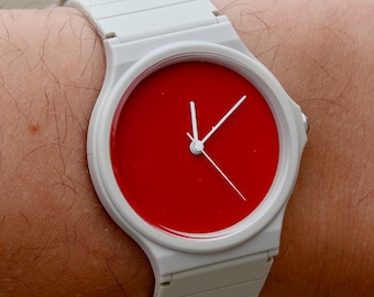 Blood Moon – Modified Watch Based on Casio MQ-24 – Red Hand-Painted Dial – Custom Vintage Casio Watch – Handmade Gift Mod - Minimalist Mod