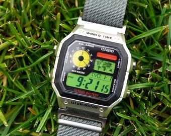 Urban Cruiser – Modified Watch Based on Casio AE-1200 – Red Yellow Green  Display – 22mm Military Strap – Royale Hydro Mod – Gift for EDC