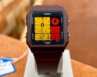 Casio LF20W « Cocktail Red » personnalisée - Casio Twin Graph Red - Écran rouge et jaune - Casio bordeaux vintage - Mod pour montre numérique