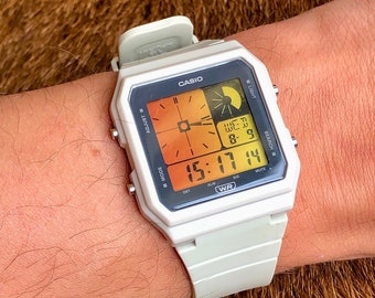 Custom Casio LF20W "Tokyo Haze" - Casio Twin Graph Beige - Orange Gradient Screen - Vintage Beige Casio - Digital Watch Mod