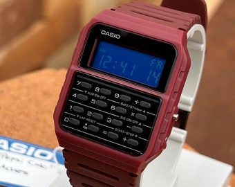 Custom Casio CA53 "Red Calculator" - Casio Databank Red - Blue Polarizing Screen - Vintage Red Casio Calculator - Digital Watch Mod