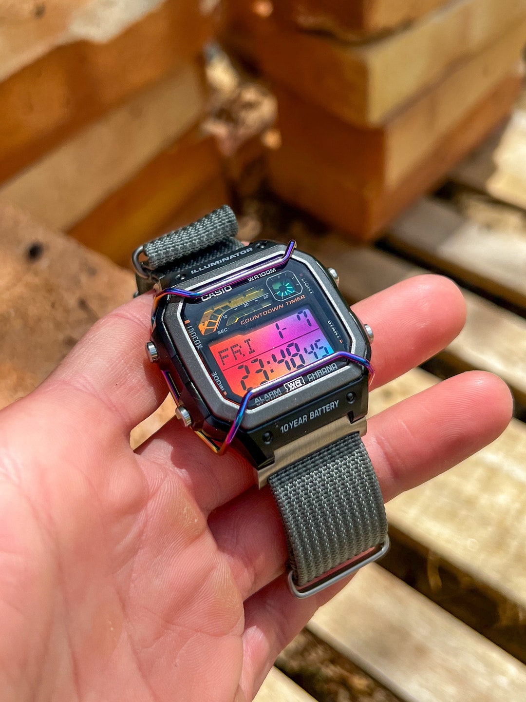 Custom Casio Time Attack Mod Black Casio WS1600 Digital Modified Watch Hydromod and 22mm Nylon Strap Gift for Him Multicolor WS 1600 Etsy UK