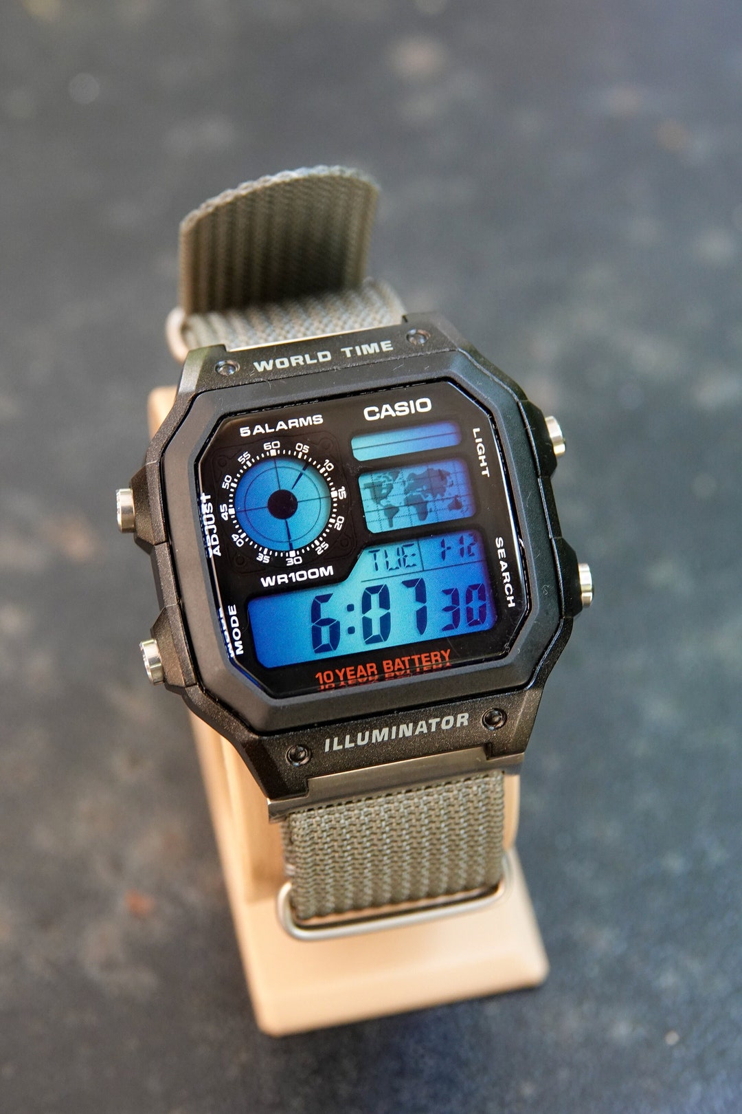 カシオ カスタム ハイドロ モッド ロワイヤル AE-1200 ポーラー ブルー 22 mm 腕時計 ブルー グラデーション スクリーン - グレー ナイロン ストラップ デジタル カシオ AE-1200W ヴィンテージ - Etsy 日本 カシオ カスタム ハイドロ モッド ロワイヤル AE-1200 ポーラー ブルー 22 mm 腕時計 ブルー グラデーション スクリーン - グレー ナイロン ストラップ デジタル カシオ AE-1200W ヴィンテージ - Etsy 日本