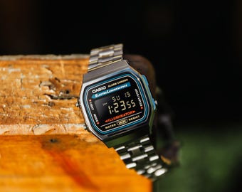 Casio A168 Weighted Metal – Modified Watch with Inverted Screen, Stainless Steel Bracelet