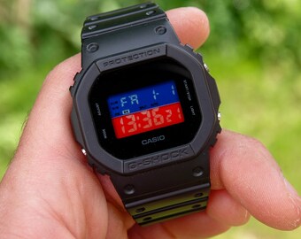 Casio G-Shock DW5600 Mod Custom Metal Patterned Steel Gold