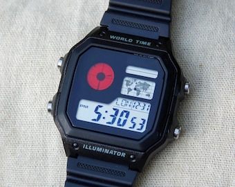 時計 CASIO AE1200 Custom Honda Custom Honda Modified Casio Royale Watch, Red Accents, Digital