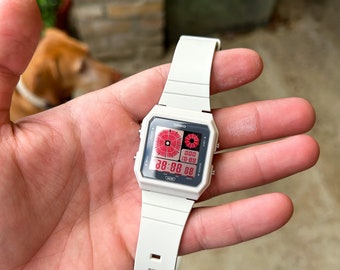 Tokyo Strawberry – Modified Watch Based on Casio LF-20W – Beige Digital Mod with Red Digits – Twin Graph Style Retro Casio Custom Watch