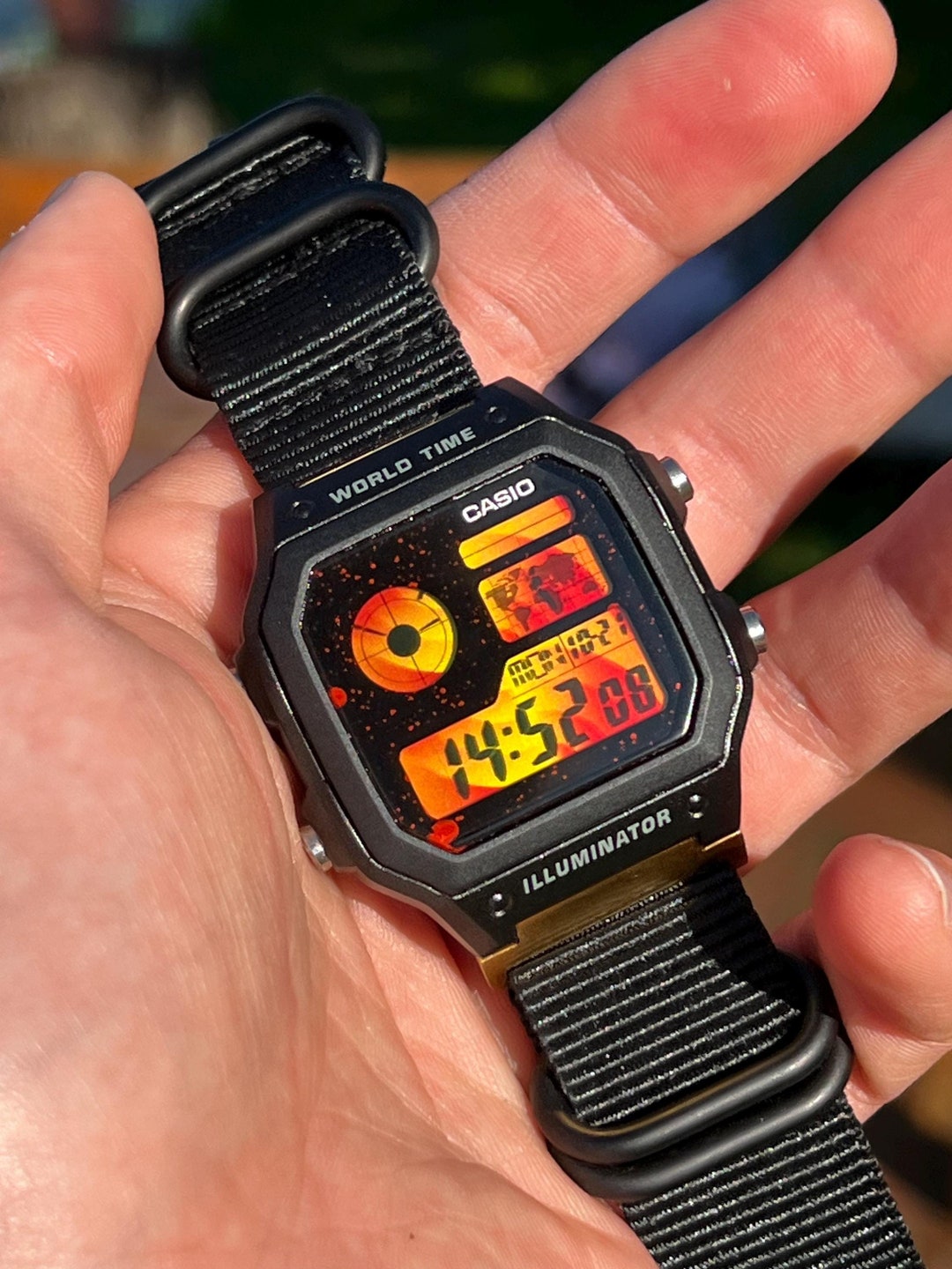 Buy Eternal Fire – Modified Watch Based on Casio AE-1200 – Fire Screen  Hydromod – Nylon 22mm Strap – Custom Casio Royale Mod EDC Gift for Him  Online