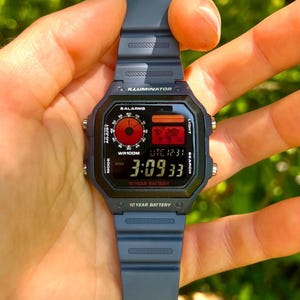 Bloody Moon - Modified Watch Based on Casio AE-1200H – Modified Digital Watch - Red-Black Gradient Screen – Blue Case & Hydro - Casio Royale