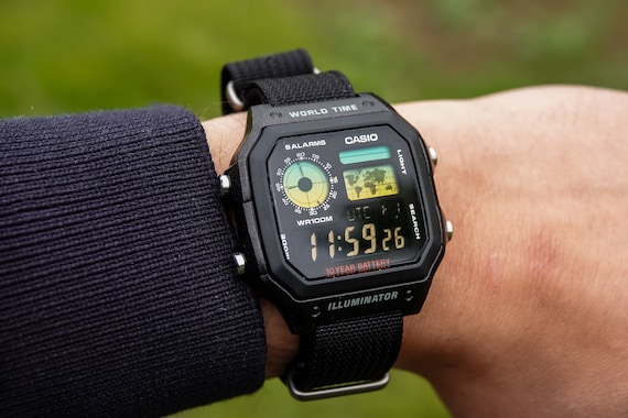 Custom Casio Mod Royale AE 1200 Black Forest Royale Digital Watch Black Screen Handmade Gift Custom Casio Watch Digital Casio AE1200W Etsy UK