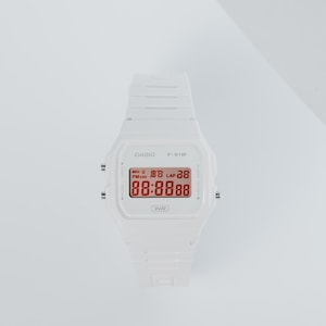 Minimal White - Modified Watch Based on Casio F-91W - Red Numbers Mod - Custom Casio Watch Minimalist Retro F91 Mod Gift Watch - EDC