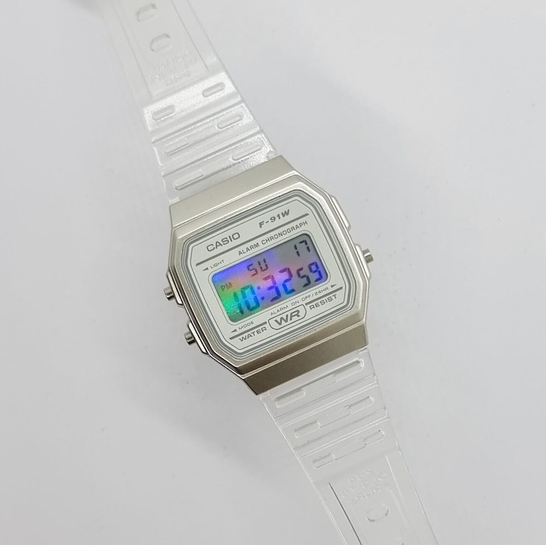Custom Casio F-91W Chameleon Modified Casio F-91W White Watch