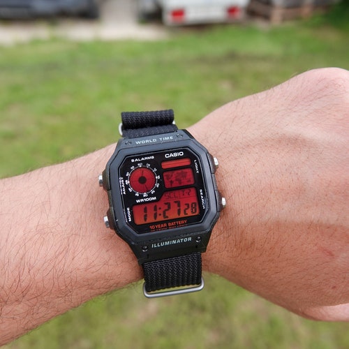 Red Haze – Modified Watch Based on Casio AE-1200 – Red Gradient