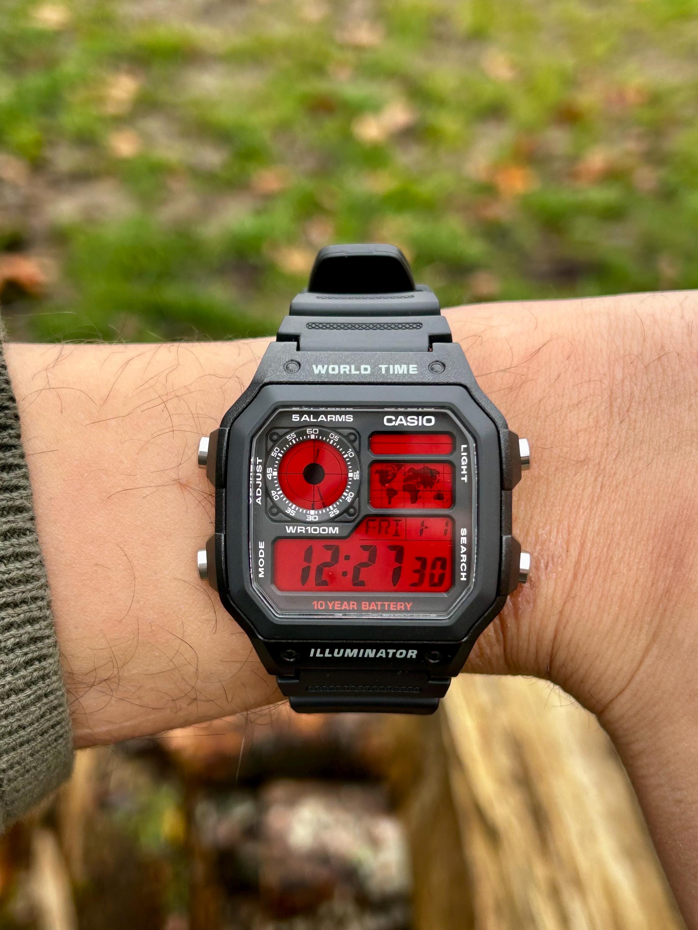 Red Pulse – Modified Watch Based on Casio AE-1200 – Red Negative