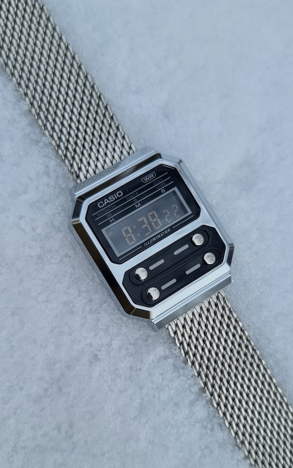 Casio A100 Weighted Metal Modified Custom Casio A100 With Inverted Black Screen and Upgraded Heavy High Quality Metal Bracelet Casio Mod Etsy Canada