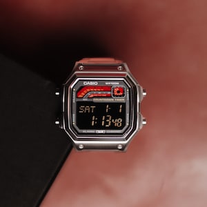 Redline Meter – Modified Watch Based on Casio WS-1600 – Full Metal Digital Mod - Red & Black Screen – 22mm Steel Strap Custom Casio Royale