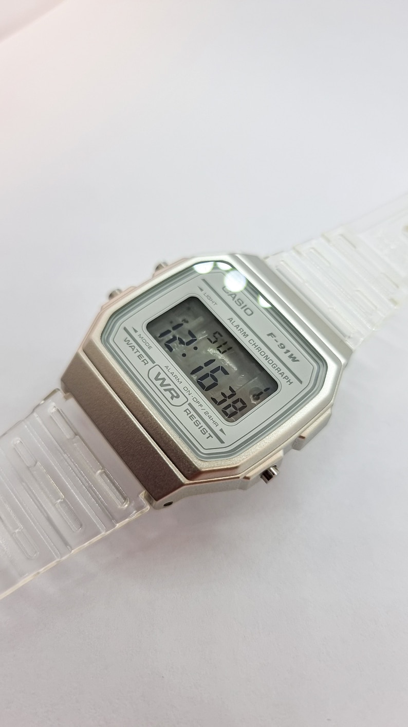 Custom Casio F91 Ghost Time Watch - Modified White Casio Digital Watch ...