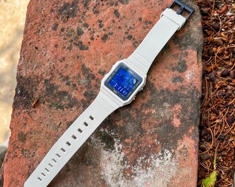 Tokyo Midnight – Modified Watch Based on Casio LF20W – Violet Negative  Display, Beige Twin Graph-Inspired Casio Digital Mod Watch EDC