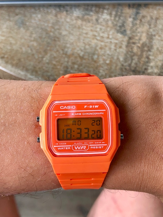 Custom Casio F91 prisontime Rare Color Modified Orange Casio Watch With  Orange Screen Mod Custom Casio Orange Watch Gift Ideas Watch 