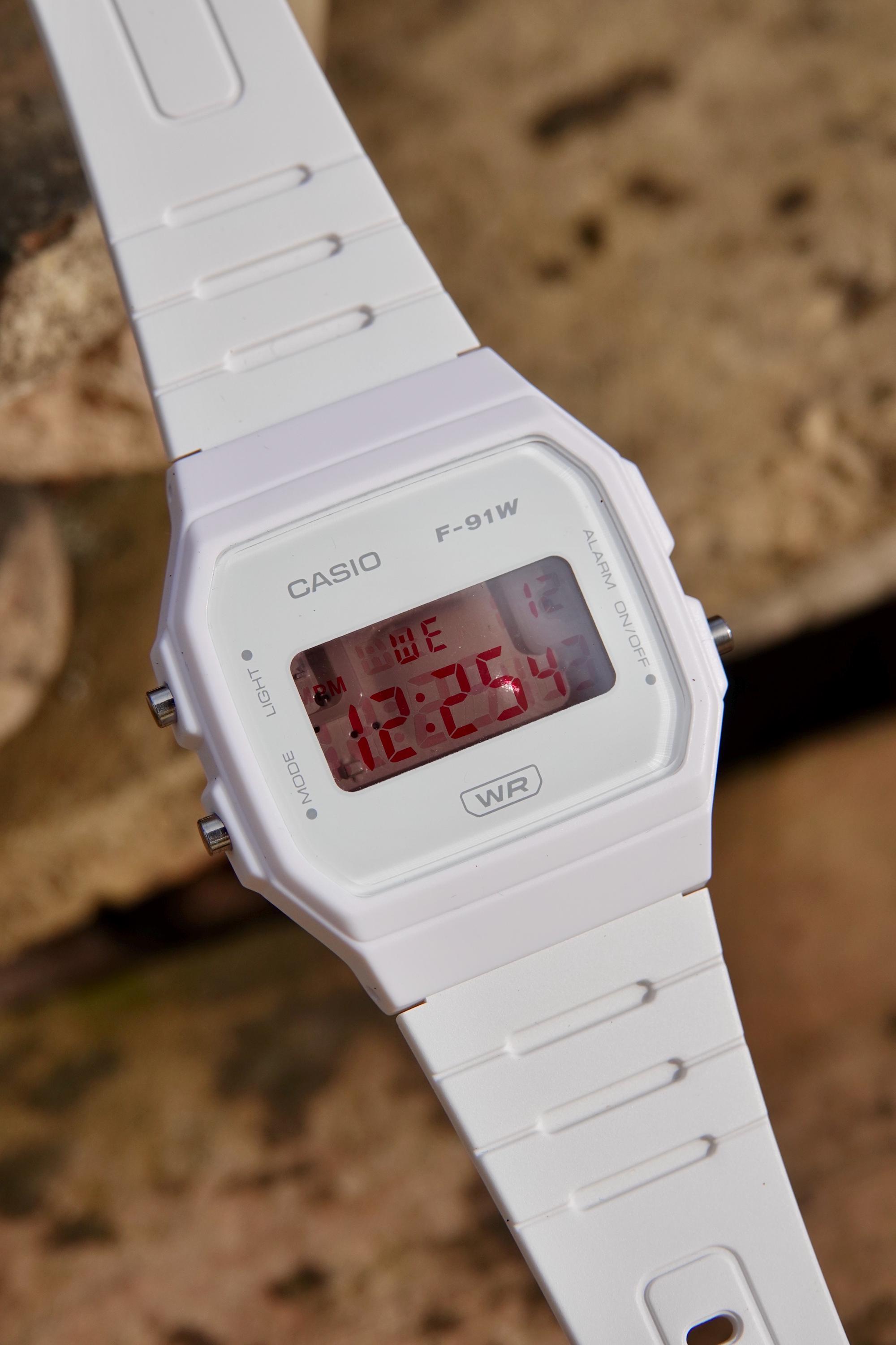 Custom Casio F91 Red Ghost Watch - Modified White Casio Digital Watch ...