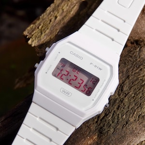 Custom Casio F91 Red Ghost Watch - Modified White Casio Digital Watch with Transparent Screen Mod and Red Numbers- Gift Ideas