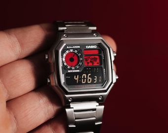 Custom Honda Modified Casio Royale Watch, Red Accents, Digital