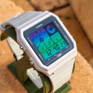 Custom Casio LF20W Beige Hydromod Casio Mod Twin Graph Purple and Green Gradient Screen Vintage Beige Casio Digital Watch Mod image 3