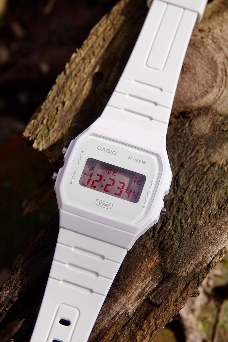 Custom Casio F91 Red Ghost Watch - Modified White Casio Digital Watch ...