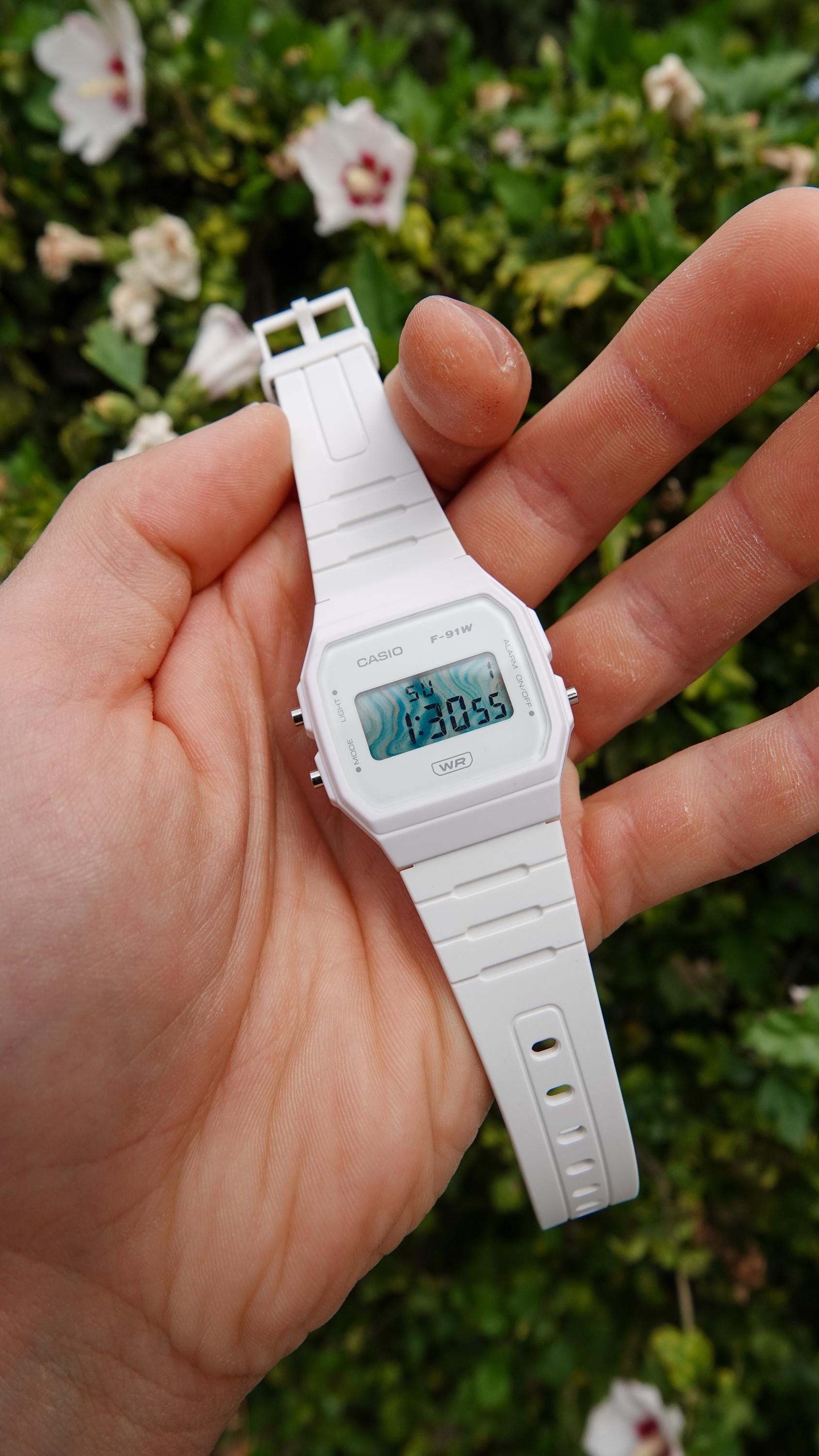 Blue Marble - Modified Watch Based on Casio F-91W -blue Marble