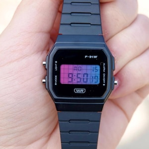 Vaporwave – Modified Watch Based on Casio F-91W – Custom Digital Casio Mod with Blue & Pink Gradient Screen – Retro F-91 Gift Watch image 8