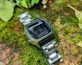 Weighted Metal – Modified Watch Based on Casio A168 – Vintage Digital with Inverted Screen, Stainless Steel Bracelet & 200m Hydromod Option