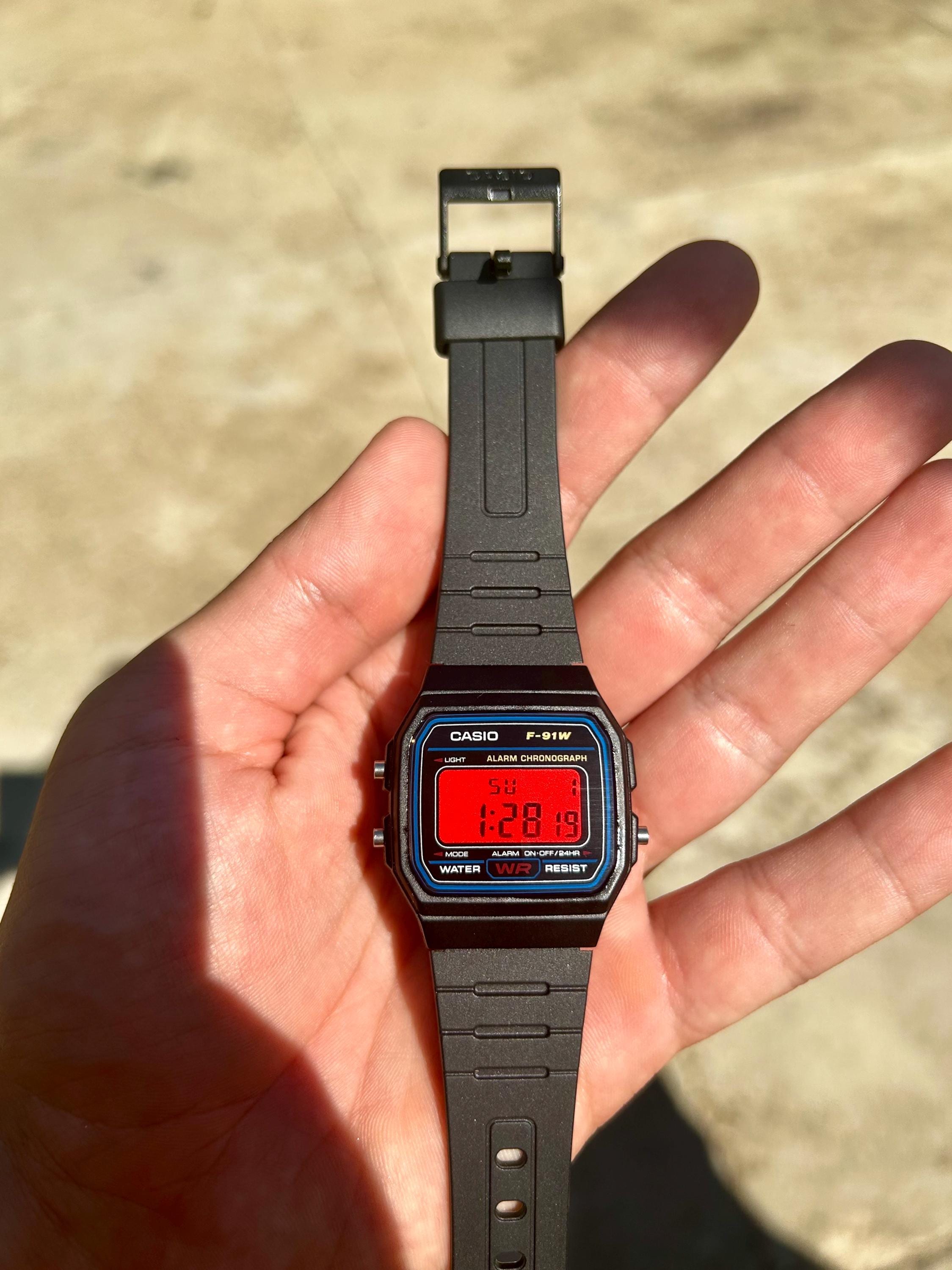 Casio F 91W Extra Red Modified Black Casio F91W Red Screen Mod Custom Casio Watch Etsy