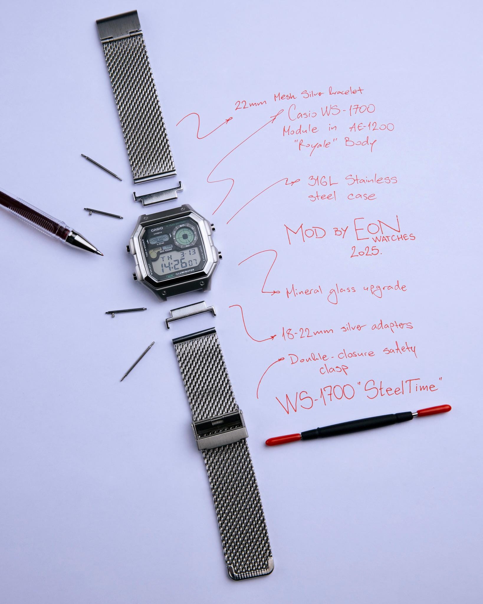 SteelTime – カシオ AE-1200 をベースにした改造腕時計 – ムーン