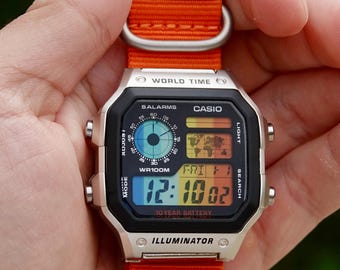 オレンジデイズ - カシオ AE-1200 をベースにした改造時計 - オレンジ