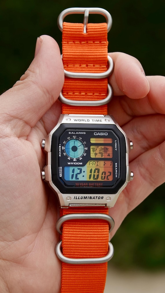 CASIO AE1200カスタム マーズデザイン 新品 オレンジラバーベルト Orange Days – Modified Watch Based on Casio AE-1200 – Orange