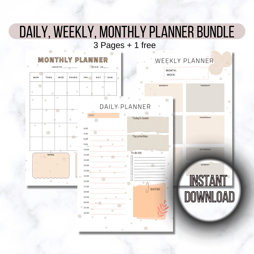 Printable Daily Planner, Printable Monthly Planner, Weekly Planner ...