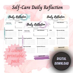 Printable Daily Reflection Pack, Daily Review, Daily reflection journal, Daily evaluation,Self Care journal