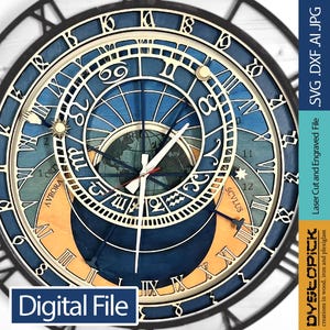 Digital File – Multilayer Cutting and Engraving Template of the Prague Astronomical Clock, designed for 4 mm and 6 mm materials."