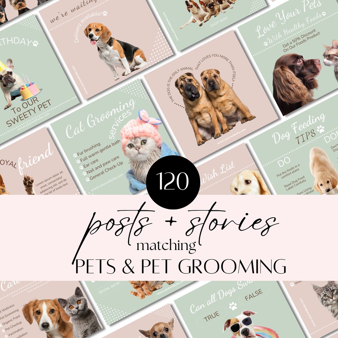 Dog Grooming Instagram Post Stories Pet Shop Canva (Instant Download