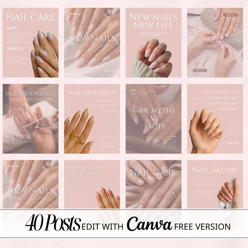 Pink Nail Instagram Templates | Nail Tech Social Media Kit | Canva ...