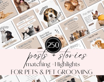 Pets & Pet Grooming Posts: Instagram Templates for Dog Salon, Groomer Business, Canva Pets Quotes, Dog Instagram Feed for Pet Promotion