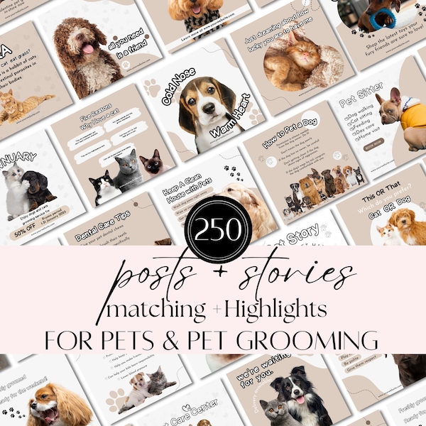 Pets & Pet Grooming Posts: Instagram Templates for Dog Salon, Groomer Business, Canva Pets Quotes, Dog Instagram Feed for Pet Promotion