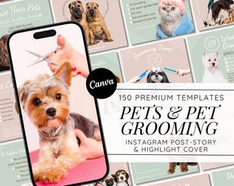 Szablony na Instagram dla pielęgnacji psów | Zestaw mediów społecznościowych dla sklepów zoologicznych | Posty i historie Canva | Pakiet marketingowy dla groomerów | Pobieranie cyfrowe
