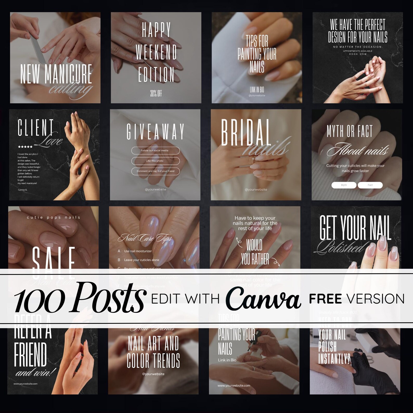 Nail Salon Instagram Templates | Nail Tech Social Media Bundle | Canva ...