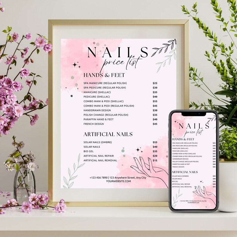 Price List Template Bundle, offering a collection of editable price list templates for salon and nail businesses, ideal for showcasing pricing and services