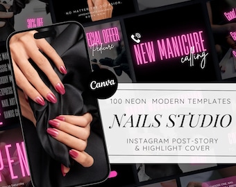 Nail Technician Instagram Templates: Pink & Black Canva Posts