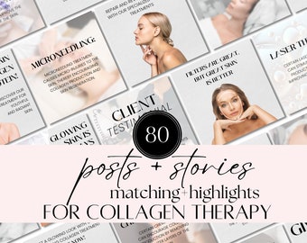 Instagram Post Collagen Template: Canva Skincare & Botox Designs for Estheticians, Social Media Business Feed with Facial - Collagen Themes